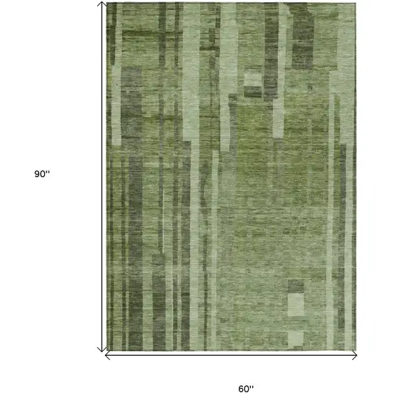 Green And Gray Striped Washable Indoor Outdoor Area Rug Photo 7