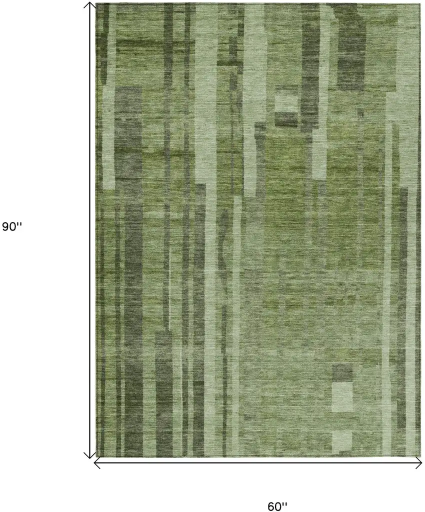 Green And Gray Striped Washable Indoor Outdoor Area Rug Photo 7