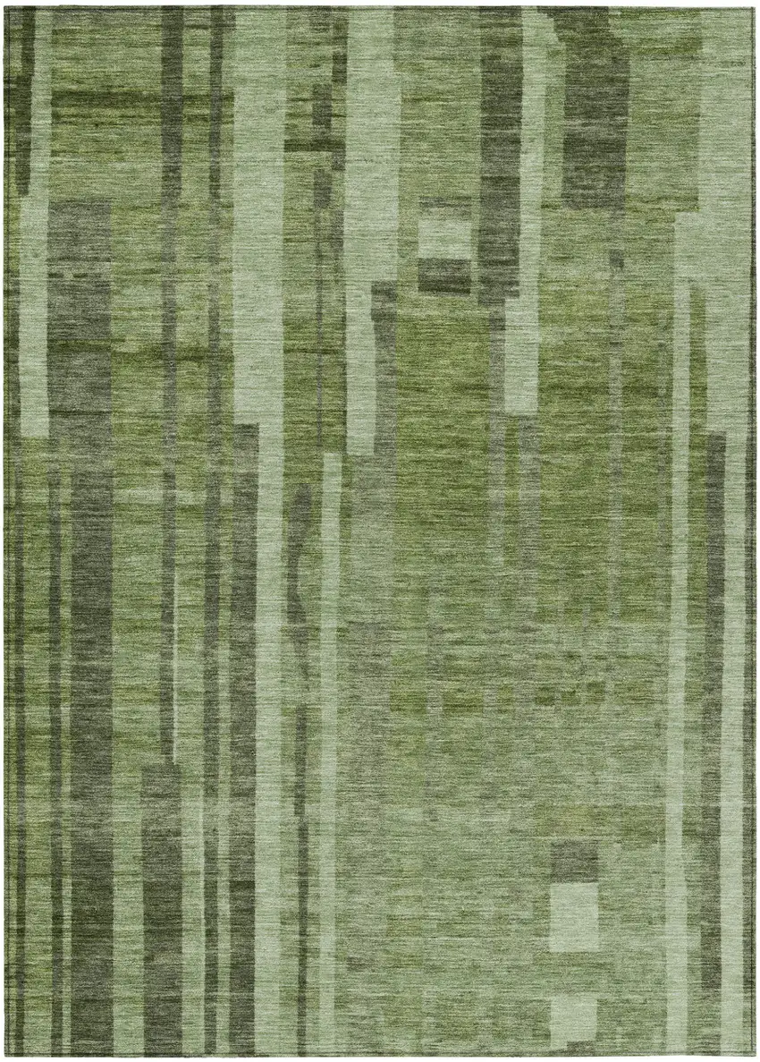 Green And Gray Striped Washable Indoor Outdoor Area Rug Photo 2