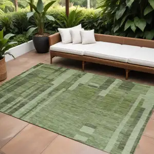 Photo of Green And Gray Striped Washable Indoor Outdoor Area Rug