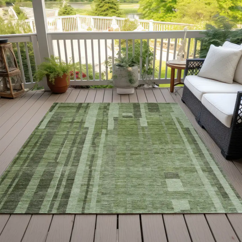 Green And Gray Striped Washable Indoor Outdoor Area Rug Photo 7