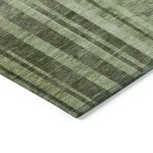 Photo of Green And Gray Striped Washable Indoor Outdoor Area Rug