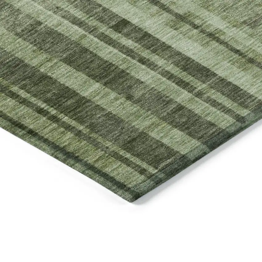 Green And Gray Striped Washable Indoor Outdoor Area Rug Photo 4