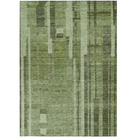 Green And Gray Striped Washable Indoor Outdoor Area Rug Photo 6