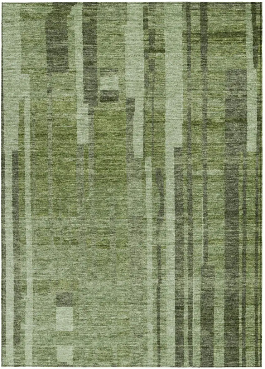 Green And Gray Striped Washable Indoor Outdoor Area Rug Photo 6