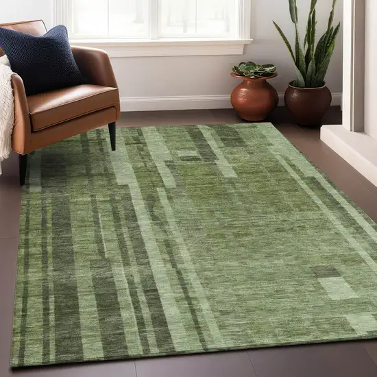 Green And Gray Striped Washable Indoor Outdoor Area Rug Photo 8