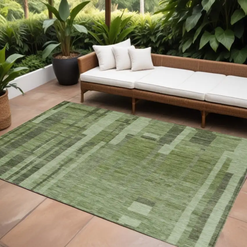Green And Gray Striped Washable Indoor Outdoor Area Rug Photo 1