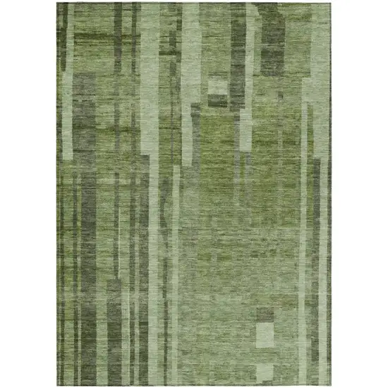 Green And Gray Striped Washable Indoor Outdoor Area Rug Photo 2