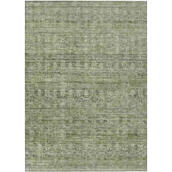 Green And Gray Striped Washable Indoor Outdoor Area Rug Photo 1