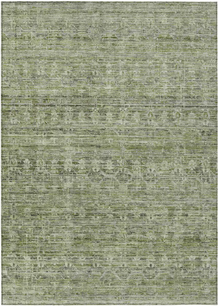 Green And Gray Striped Washable Indoor Outdoor Area Rug Photo 1