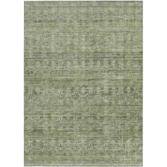Green And Gray Striped Washable Indoor Outdoor Area Rug Photo 3