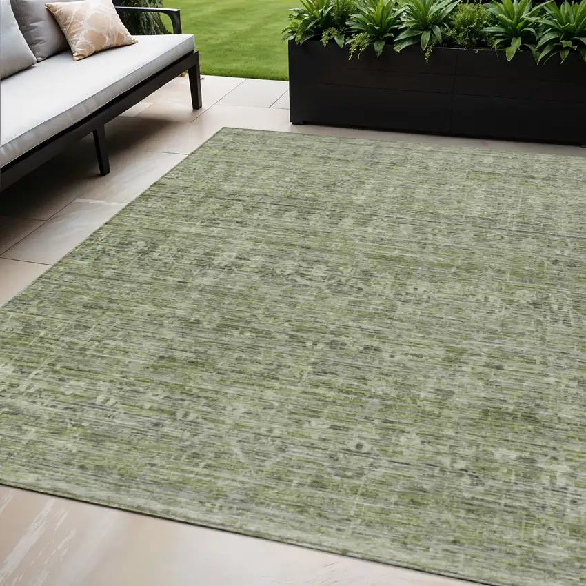 Green And Gray Striped Washable Indoor Outdoor Area Rug Photo 2