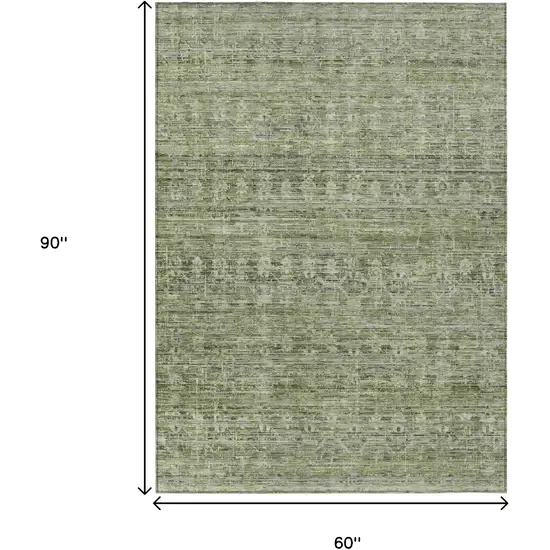 Green And Gray Striped Washable Indoor Outdoor Area Rug Photo 9