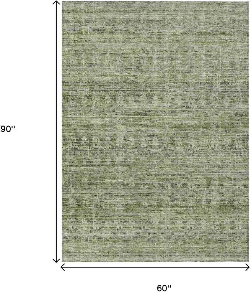 Green And Gray Striped Washable Indoor Outdoor Area Rug Photo 9