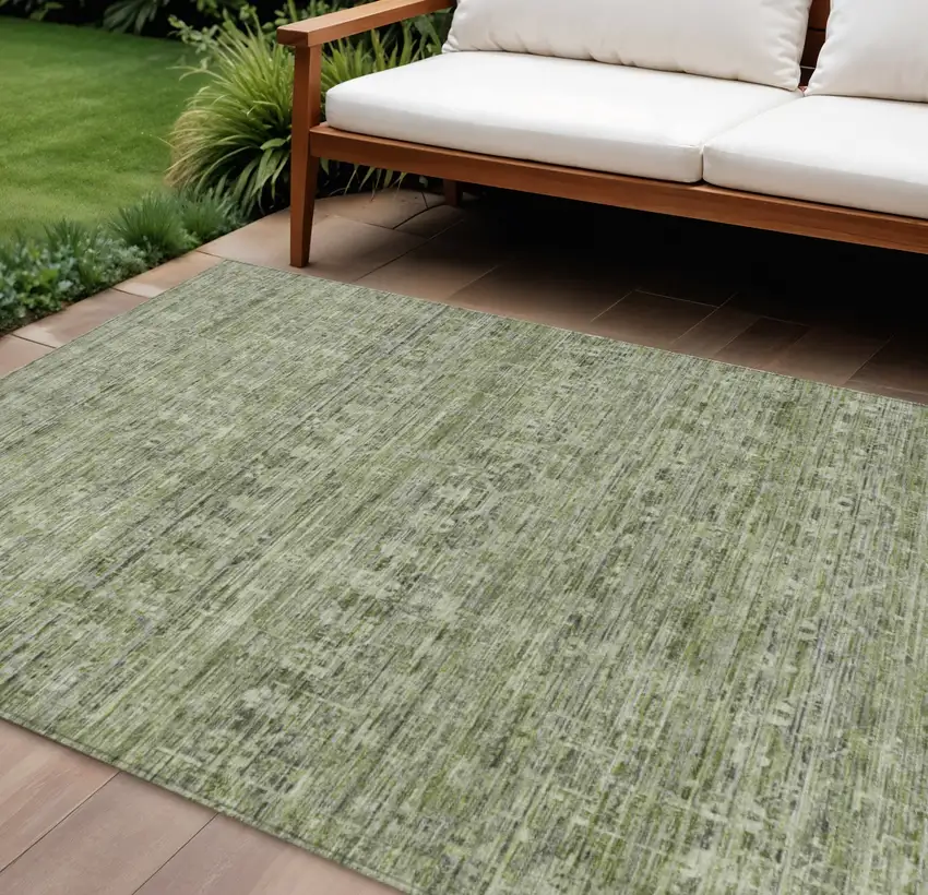 Green And Gray Striped Washable Indoor Outdoor Area Rug Photo 2