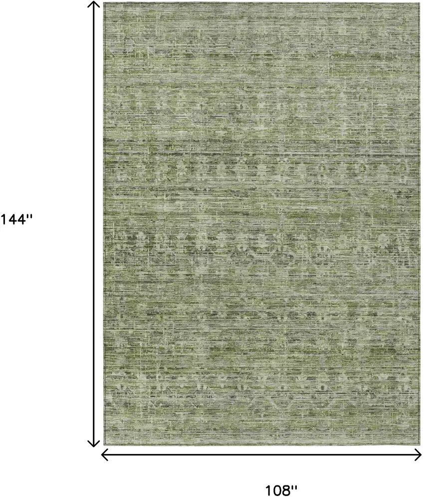 Green And Gray Striped Washable Indoor Outdoor Area Rug Photo 9