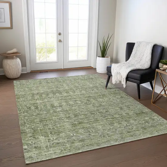 Green And Gray Striped Washable Indoor Outdoor Area Rug Photo 7