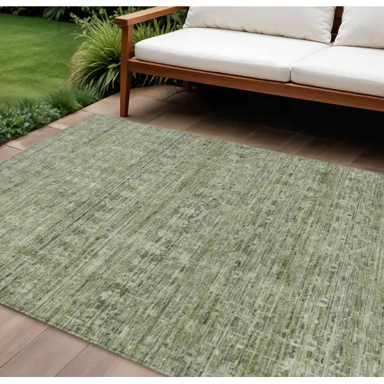 Green And Gray Striped Washable Indoor Outdoor Area Rug Photo 2