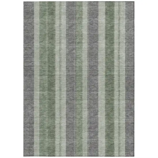 Green And Gray Striped Washable Indoor Outdoor Area Rug Photo 3