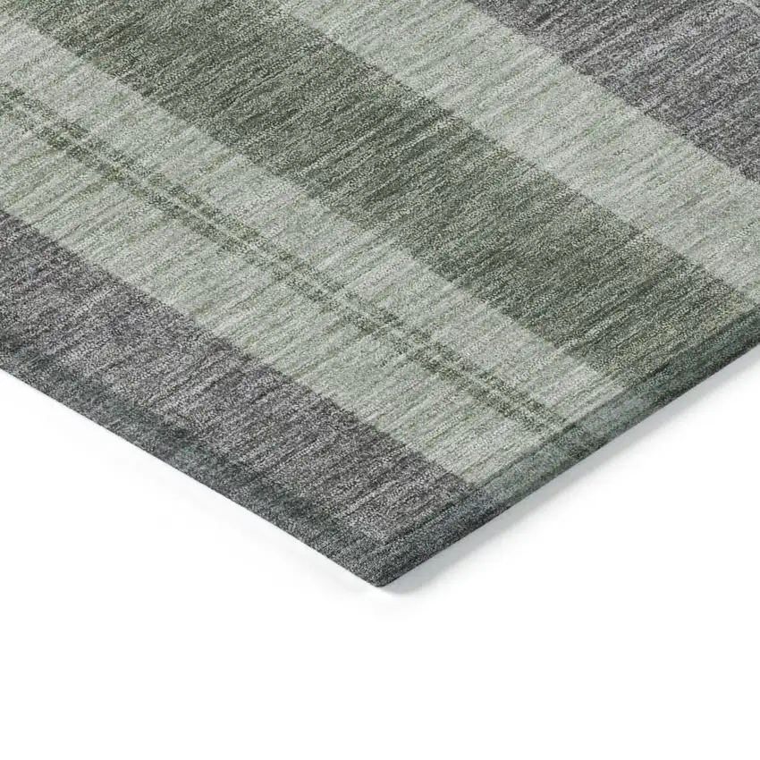 Green And Gray Striped Washable Indoor Outdoor Area Rug Photo 9