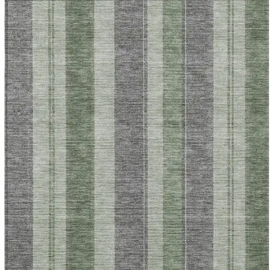 Green And Gray Striped Washable Indoor Outdoor Area Rug Photo 3