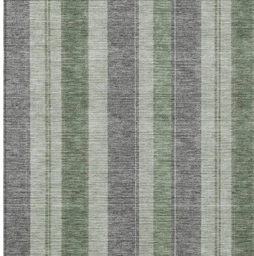 Green And Gray Striped Washable Indoor Outdoor Area Rug Photo 3