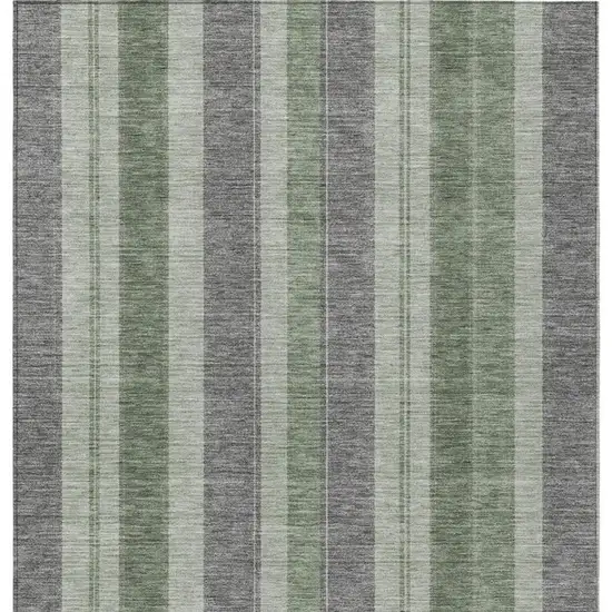 Green And Gray Striped Washable Indoor Outdoor Area Rug Photo 4