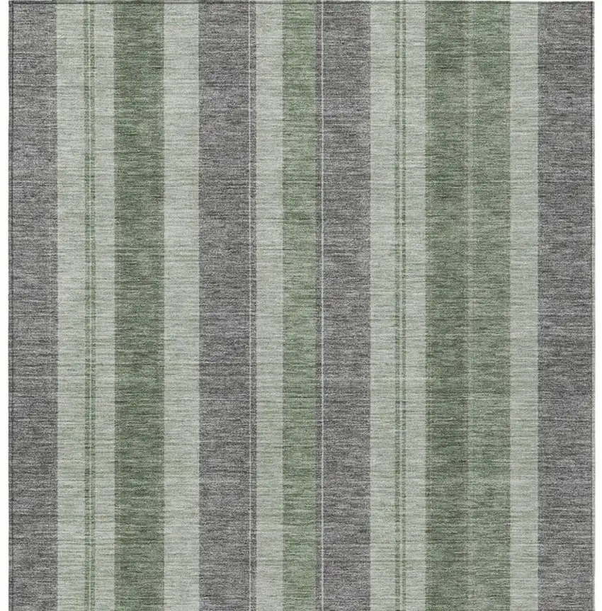 Green And Gray Striped Washable Indoor Outdoor Area Rug Photo 4