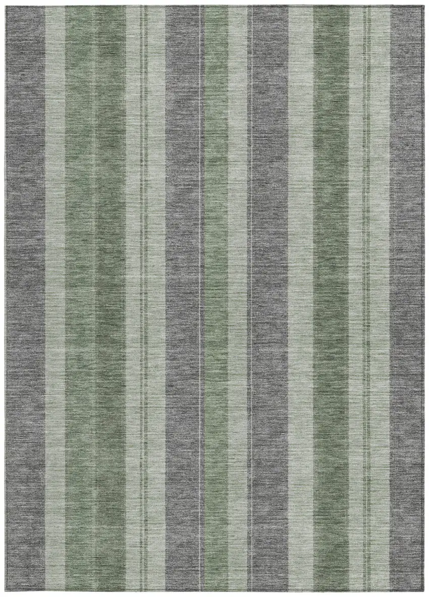 Green And Gray Striped Washable Indoor Outdoor Area Rug Photo 3