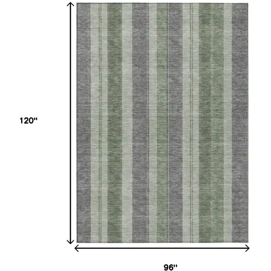Green And Gray Striped Washable Indoor Outdoor Area Rug Photo 9