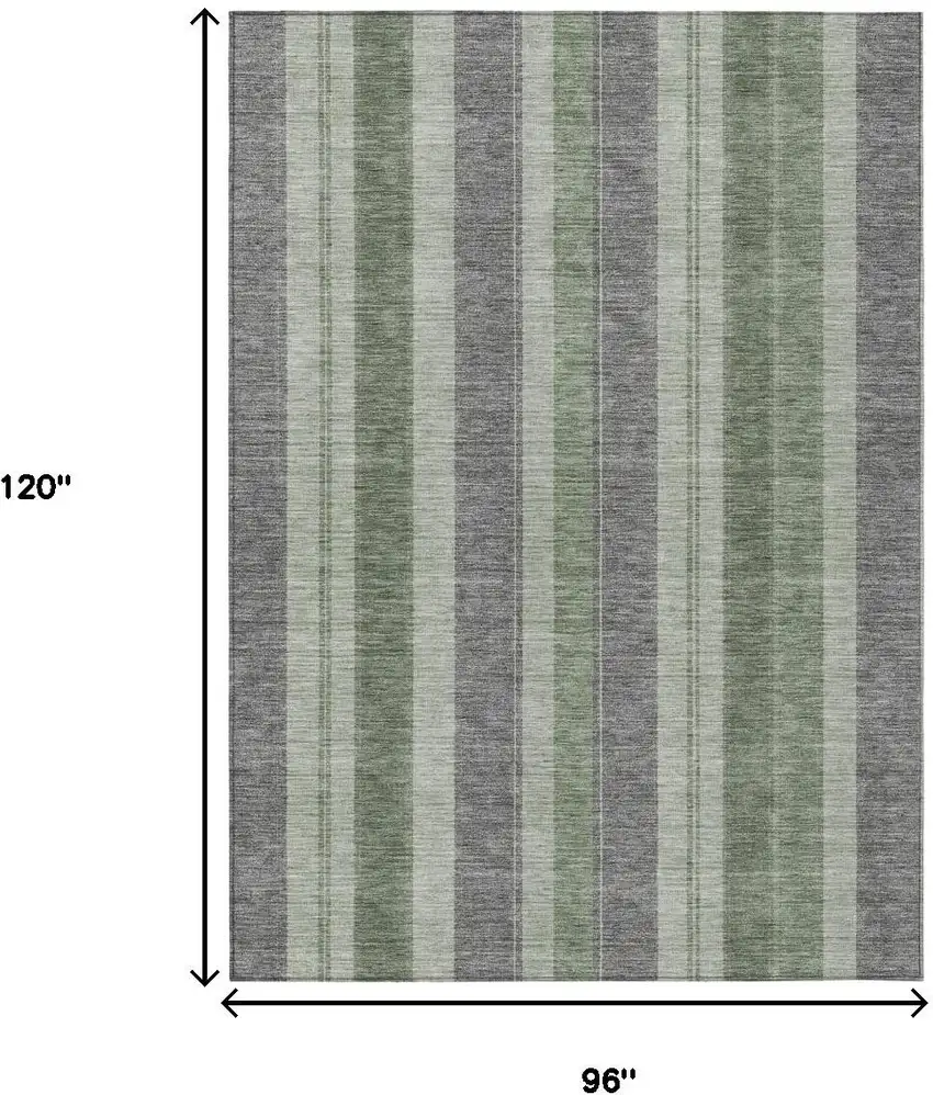 Green And Gray Striped Washable Indoor Outdoor Area Rug Photo 9