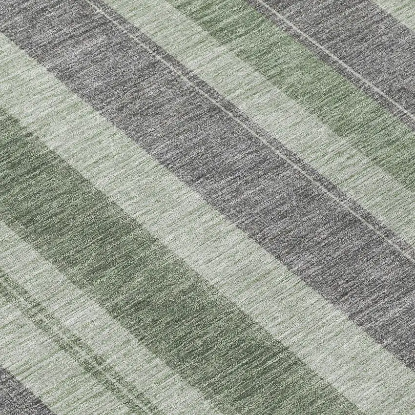 Green And Gray Striped Washable Indoor Outdoor Area Rug Photo 8