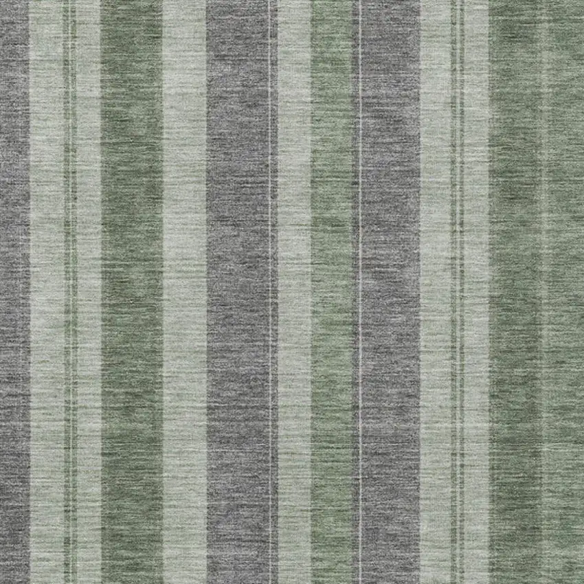 Green And Gray Striped Washable Indoor Outdoor Area Rug Photo 4