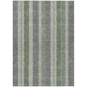 Photo of Green And Gray Striped Washable Indoor Outdoor Area Rug