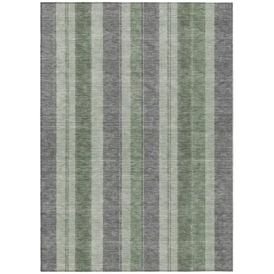 Green And Gray Striped Washable Indoor Outdoor Area Rug Photo 1