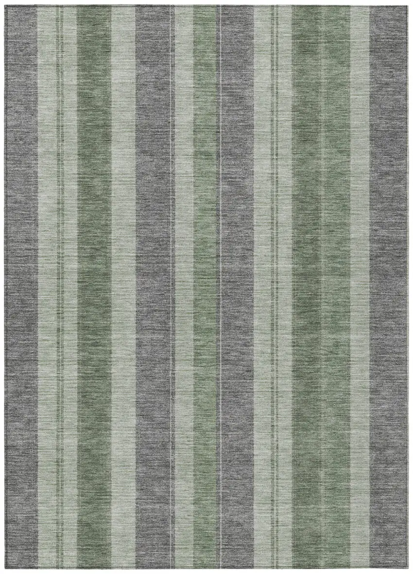 Green And Gray Striped Washable Indoor Outdoor Area Rug Photo 1