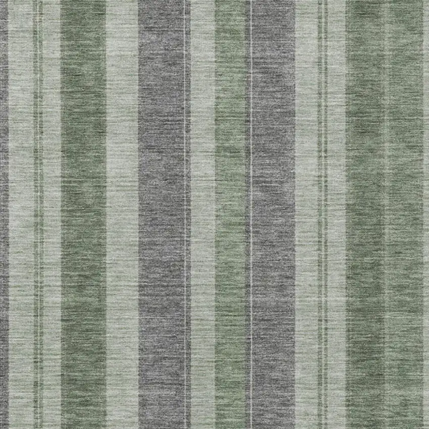 Green And Gray Striped Washable Indoor Outdoor Area Rug Photo 4