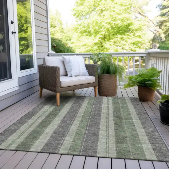 Green And Gray Striped Washable Indoor Outdoor Area Rug Photo 9