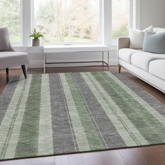 Green And Gray Striped Washable Indoor Outdoor Area Rug Photo 8