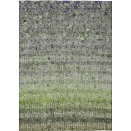 Green And Gray Striped Washable Indoor Outdoor Area Rug Photo 2