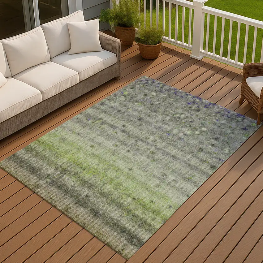 Green And Gray Striped Washable Indoor Outdoor Area Rug Photo 7