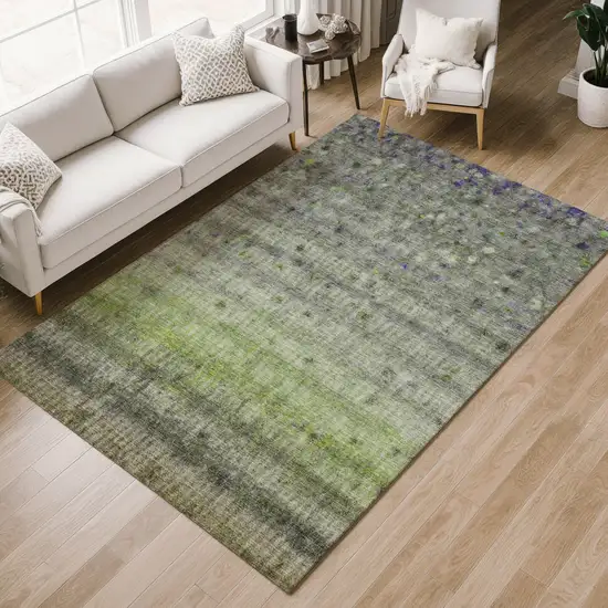 Green And Gray Striped Washable Indoor Outdoor Area Rug Photo 8