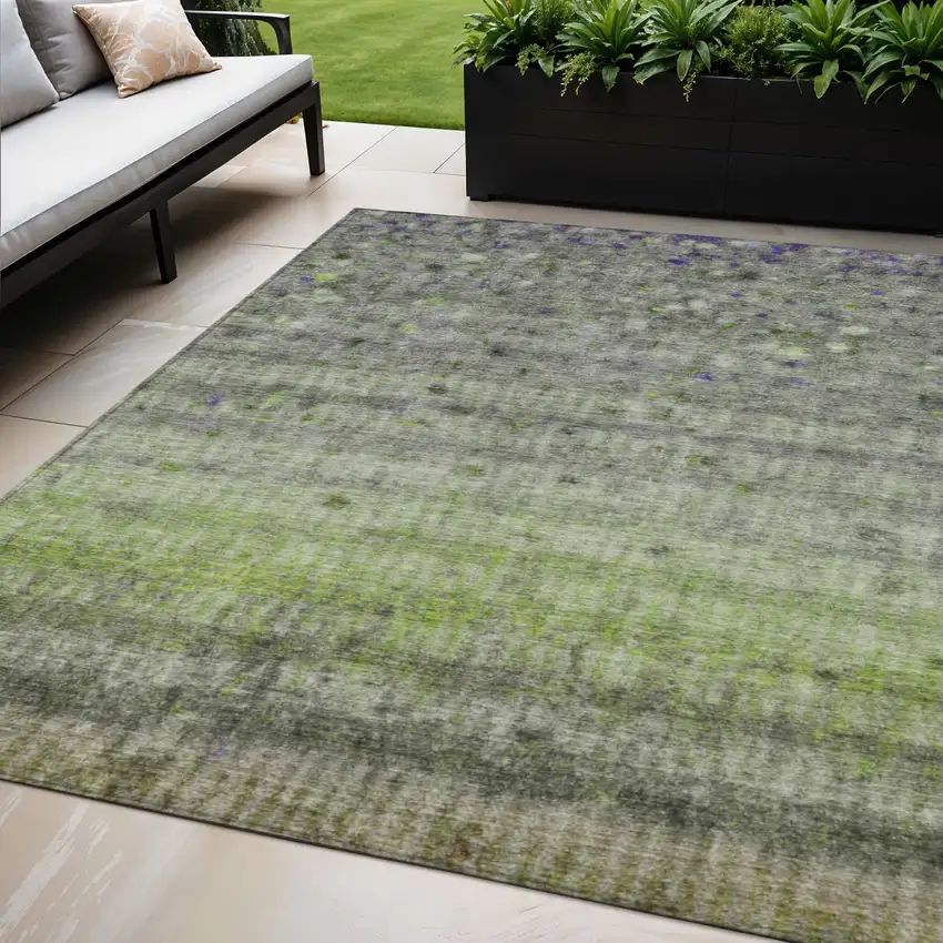 Green And Gray Striped Washable Indoor Outdoor Area Rug Photo 1