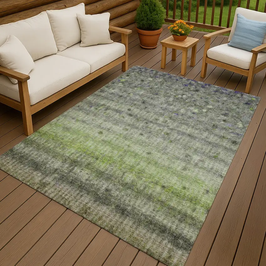 Green And Gray Striped Washable Indoor Outdoor Area Rug Photo 9
