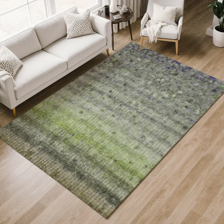 Green And Gray Striped Washable Indoor Outdoor Area Rug Photo 8