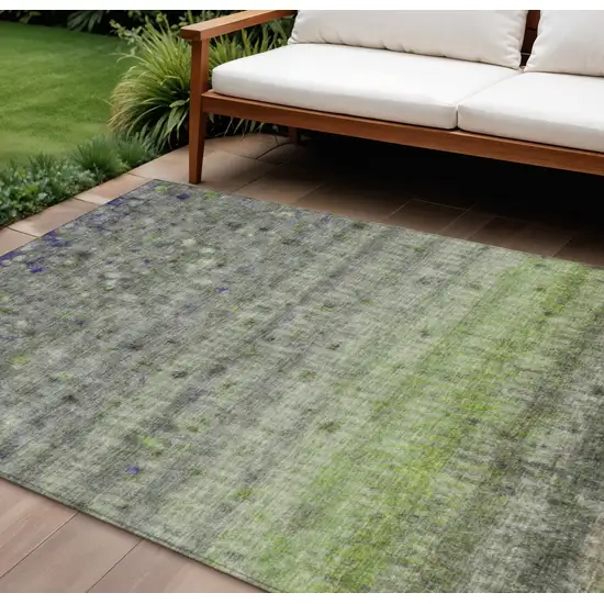 Green And Gray Striped Washable Indoor Outdoor Area Rug Photo 1