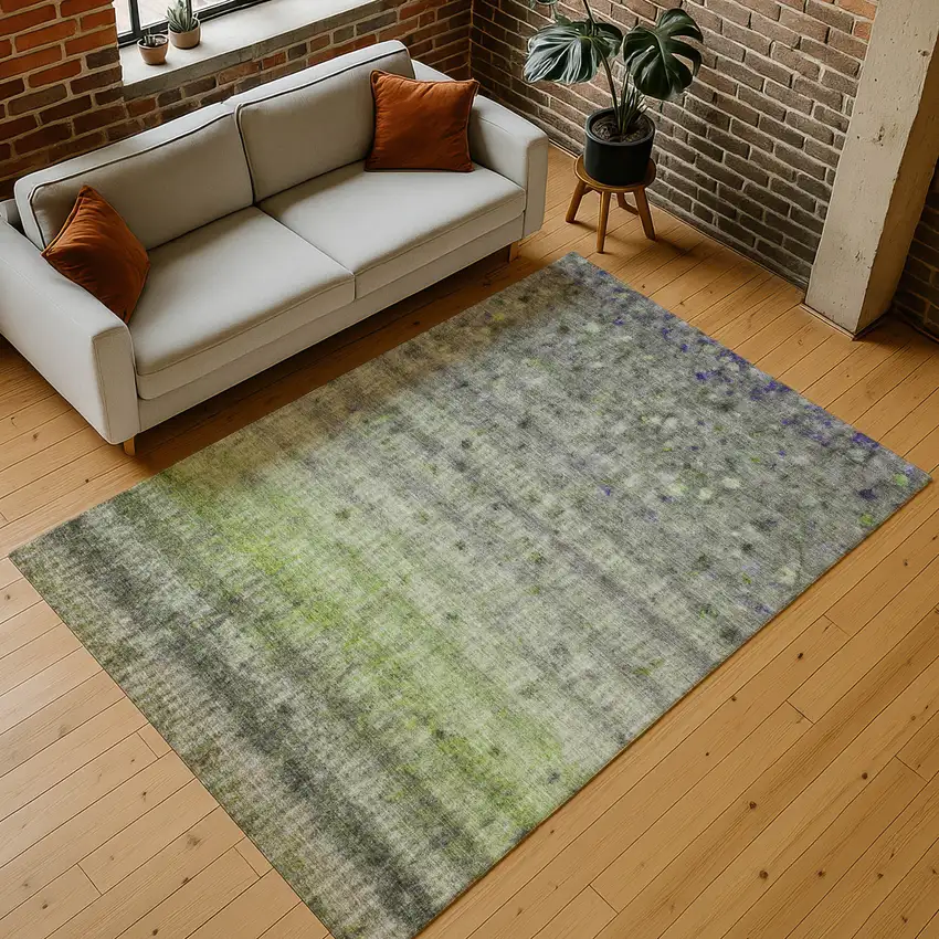 Green And Gray Striped Washable Indoor Outdoor Area Rug Photo 8