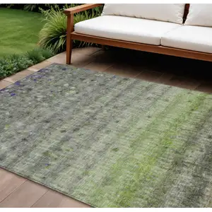 Photo of Green And Gray Striped Washable Indoor Outdoor Area Rug