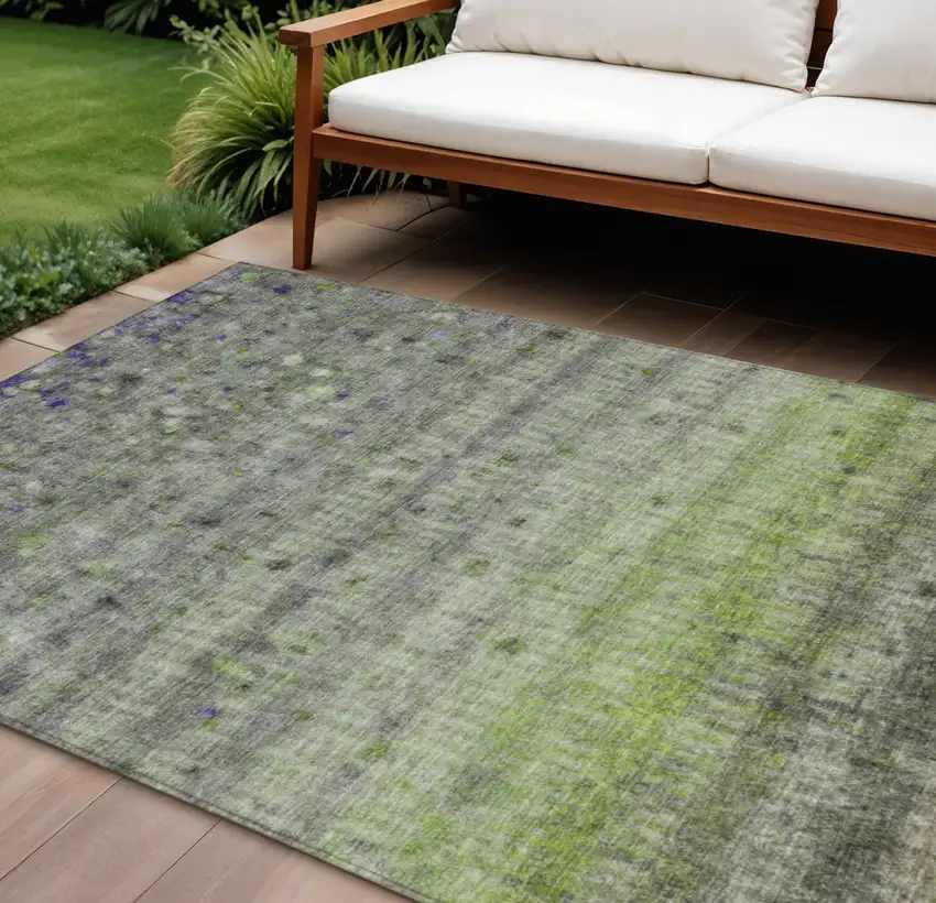 Green And Gray Striped Washable Indoor Outdoor Area Rug Photo 1