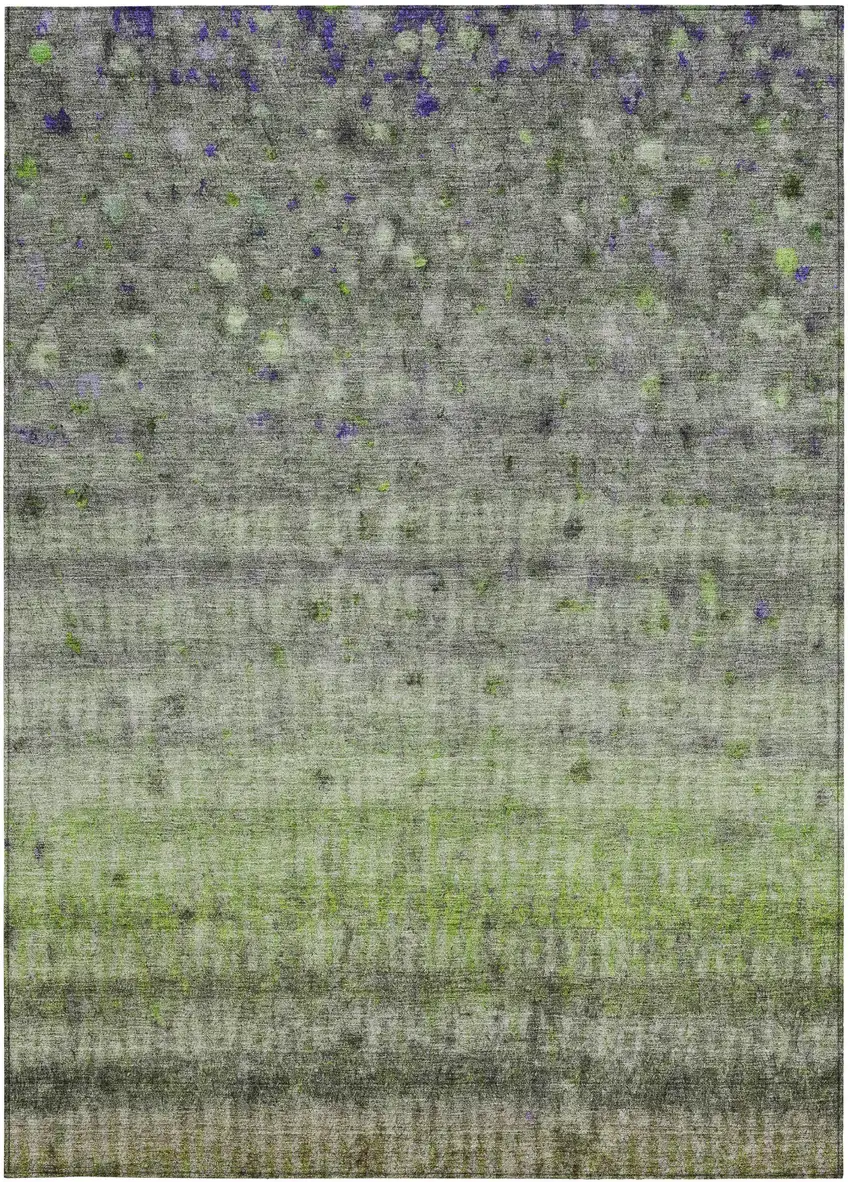 Green And Gray Striped Washable Indoor Outdoor Area Rug Photo 4